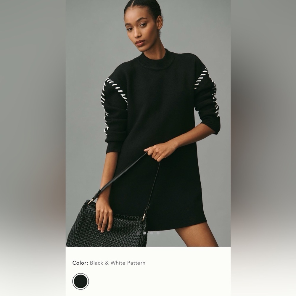 NWT new small Anthropologie English Factory sweater dress whipstitch Black White